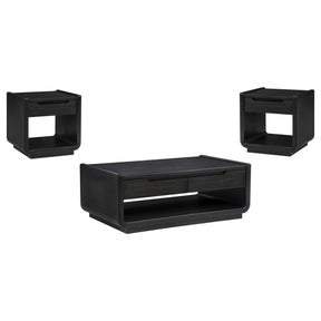  Coaster Furniture Leandro 704638-S3 3-piece Wood Coffee and End Table Set - Burnished Black IMAGE 1