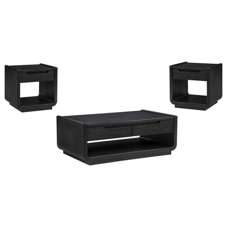  Coaster Furniture Leandro 704638-S3 3-piece Wood Coffee and End Table Set - Burnished Black IMAGE 1