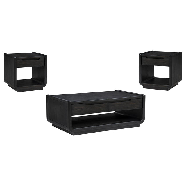  Coaster Furniture Leandro 704638-S3 3-piece Wood Coffee and End Table Set - Burnished Black IMAGE 1