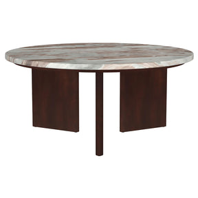  Coaster Furniture Jenna 706168 35-inch Round Marble Top Coffee Table - Brown IMAGE 1