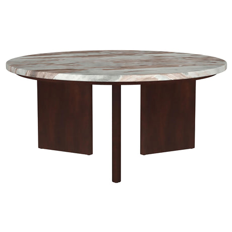  Coaster Furniture Jenna 706168 35-inch Round Marble Top Coffee Table - Brown IMAGE 1