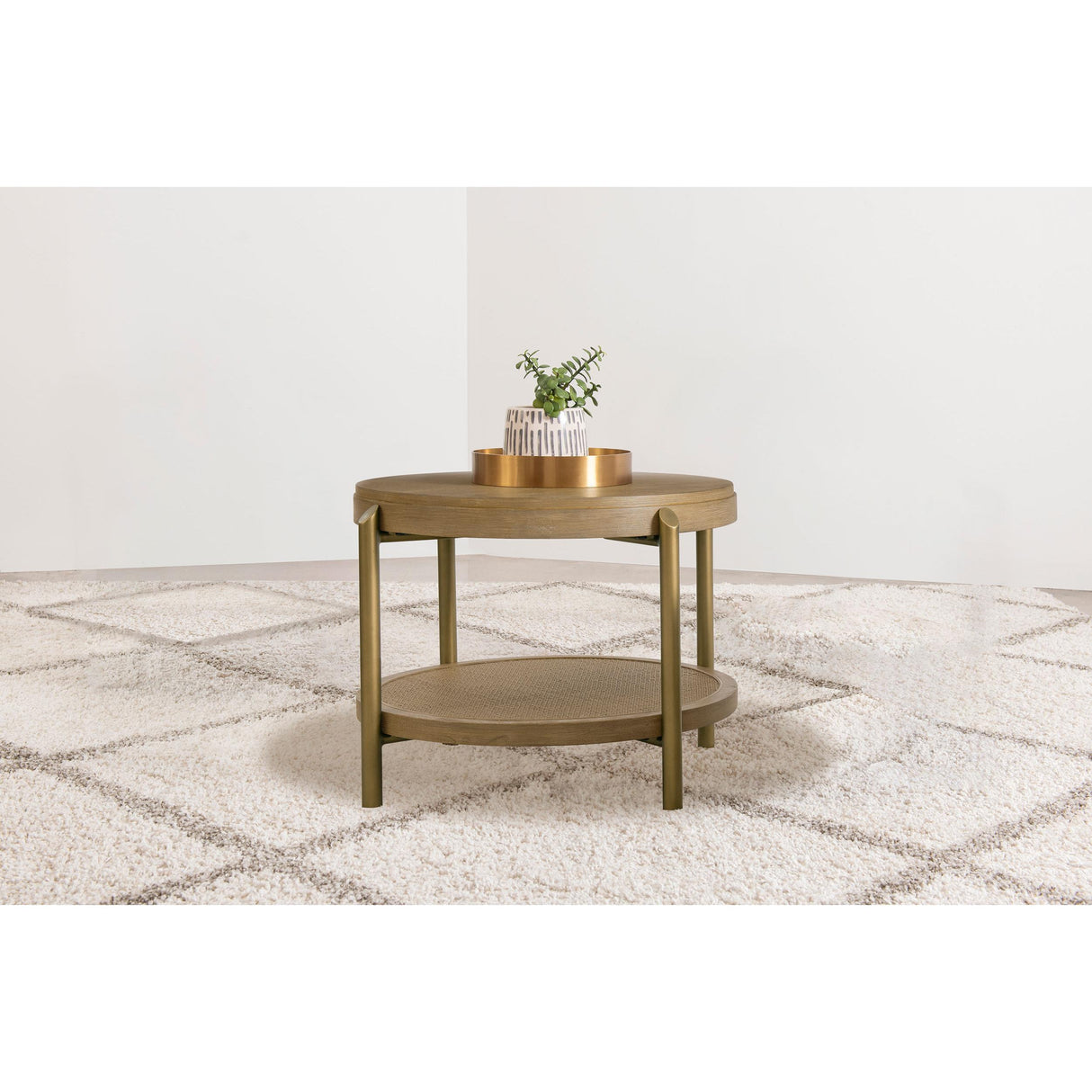  Coaster Furniture Arini 706187 Round Side Table With Storage Shelf - Sand Wash IMAGE 4