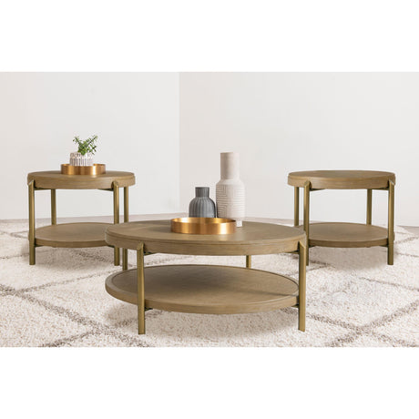  Coaster Furniture Arini 706188-S3 3-piece Round Coffee and End Table Set - Sand Wash IMAGE 2