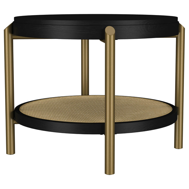  Coaster Furniture Arini 706197 Round Side Table With Storage Shelf - Black IMAGE 1