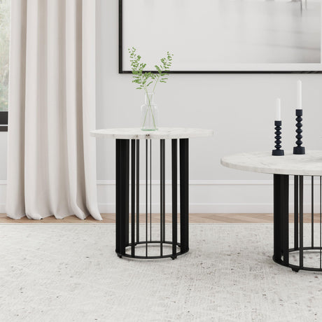  Coaster Furniture Haven 706207 Round Genuine White Marble Top Side Table - Black IMAGE 3