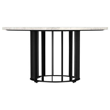  Coaster Furniture Haven 706208 Round Genuine White Marble Top Coffee Table - Black IMAGE 2