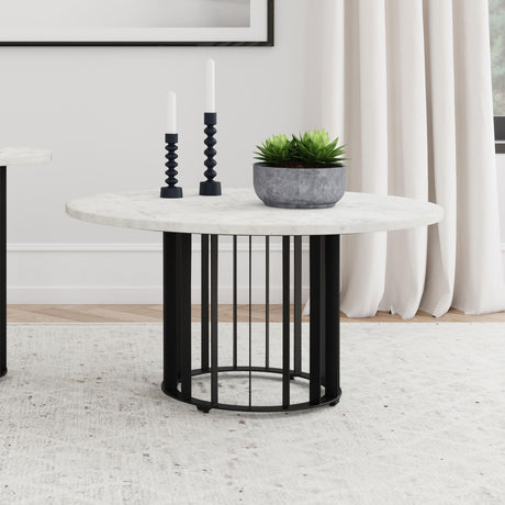  Coaster Furniture Haven 706208 Round Genuine White Marble Top Coffee Table - Black IMAGE 5