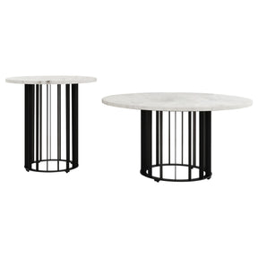  Coaster Furniture Haven 706208-S2 2-piece Round Marble Coffee and End Table Set - Black IMAGE 1