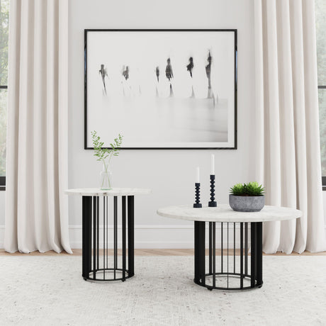  Coaster Furniture Haven 706208-S2 2-piece Round Marble Coffee and End Table Set - Black IMAGE 2