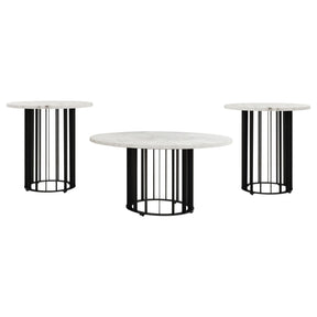  Coaster Furniture Haven 706208-S3 3-piece Round Marble Coffee and End Table Set - Black IMAGE 1