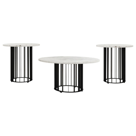  Coaster Furniture Haven 706208-S3 3-piece Round Marble Coffee and End Table Set - Black IMAGE 1