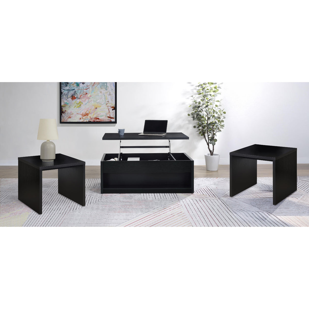  Coaster Furniture Knapp 706228-S3 3-piece Lift Top Coffee Table Set - Black IMAGE 2