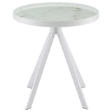  Coaster Furniture Briggs 706257 Round Marble Printed Glass Top Side Table - White IMAGE 1