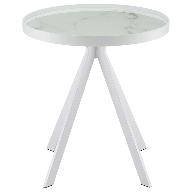  Coaster Furniture Briggs 706257 Round Marble Printed Glass Top Side Table - White IMAGE 1