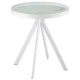  Coaster Furniture Briggs 706257 Round Marble Printed Glass Top Side Table - White IMAGE 2
