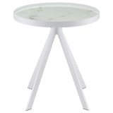 Coaster Furniture Briggs 706257 Round Marble Printed Glass Top Side Table - White IMAGE 3