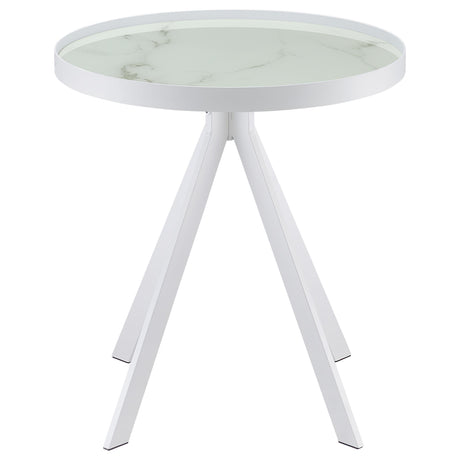  Coaster Furniture Briggs 706257 Round Marble Printed Glass Top Side Table - White IMAGE 3