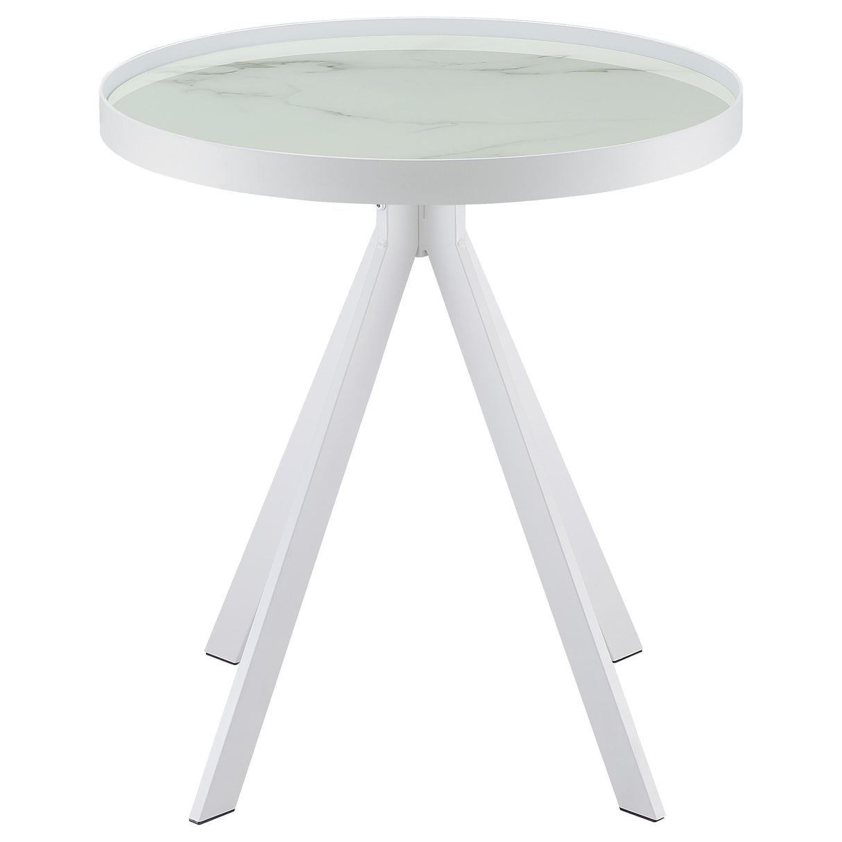  Coaster Furniture Briggs 706257 Round Marble Printed Glass Top Side Table - White IMAGE 7