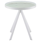 Coaster Furniture Briggs 706257 Round Marble Printed Glass Top Side Table - White IMAGE 7