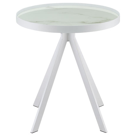  Coaster Furniture Briggs 706257 Round Marble Printed Glass Top Side Table - White IMAGE 9