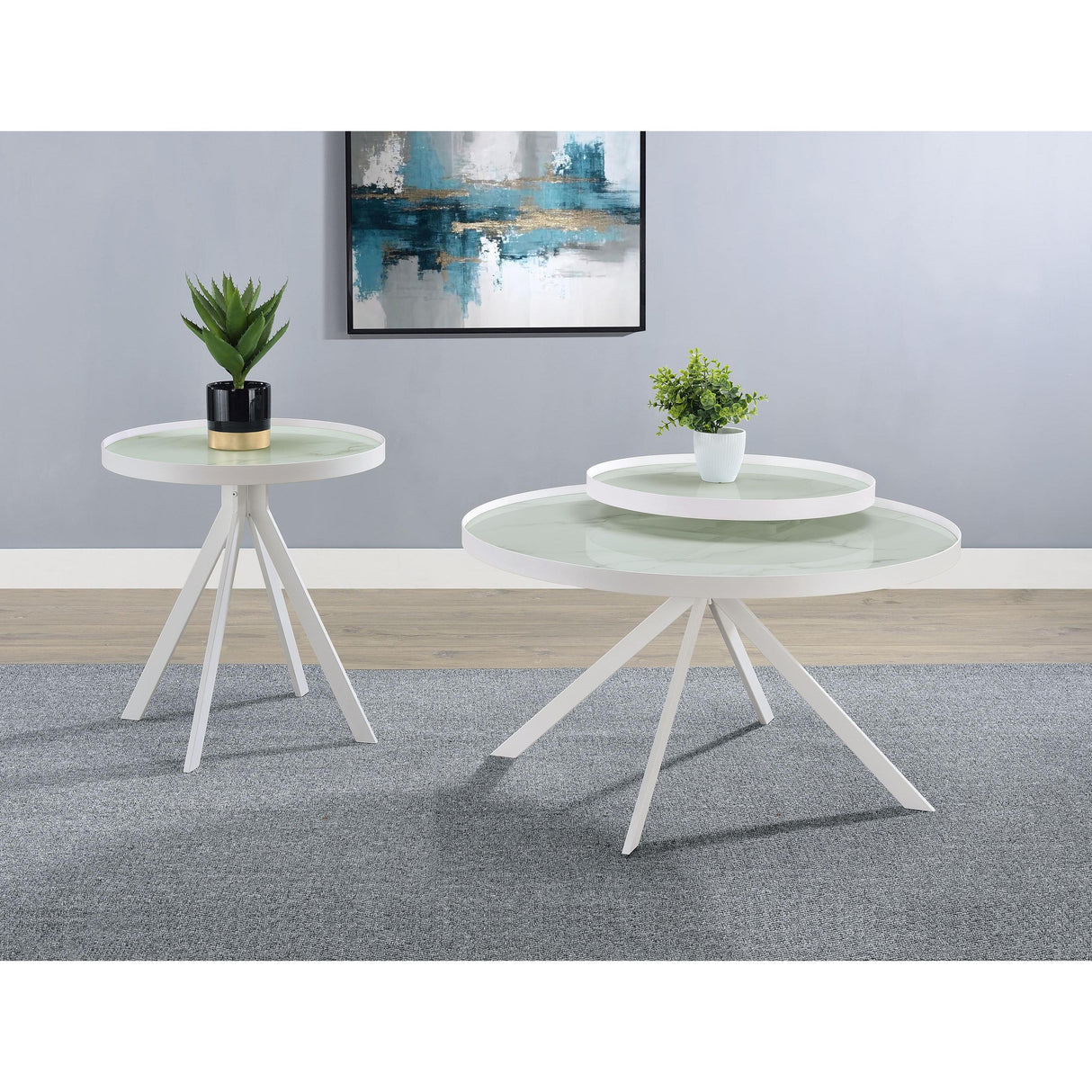  Coaster Furniture Briggs 706258 Round Marble Printed Glass Top Coffee Table - White IMAGE 13