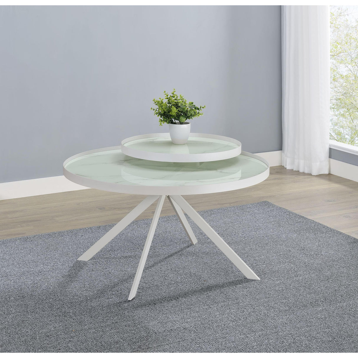  Coaster Furniture Briggs 706258 Round Marble Printed Glass Top Coffee Table - White IMAGE 2