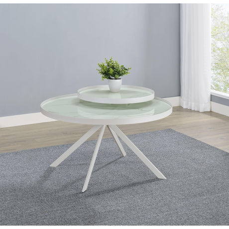  Coaster Furniture Briggs 706258 Round Marble Printed Glass Top Coffee Table - White IMAGE 2