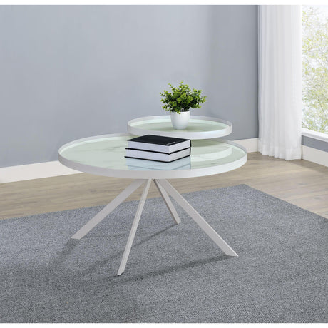  Coaster Furniture Briggs 706258 Round Marble Printed Glass Top Coffee Table - White IMAGE 3