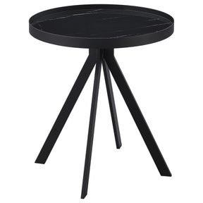  Coaster Furniture Briggs 706267 Round Marble Printed Glass Top End Table - Black IMAGE 1