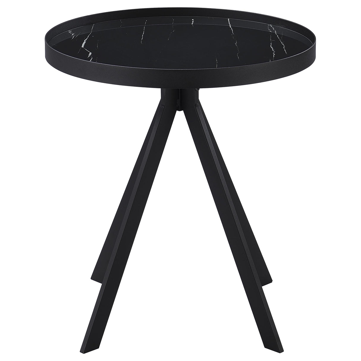  Coaster Furniture Briggs 706267 Round Marble Printed Glass Top End Table - Black IMAGE 3