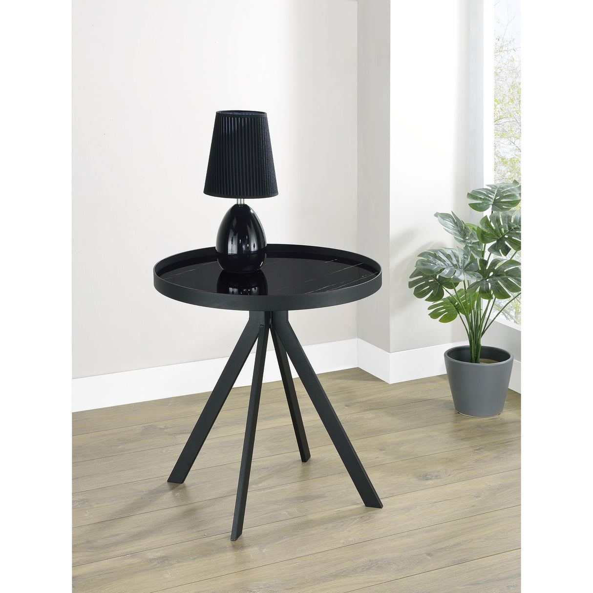  Coaster Furniture Briggs 706267 Round Marble Printed Glass Top End Table - Black IMAGE 4