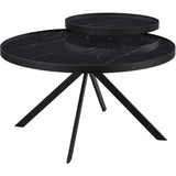  Coaster Furniture Briggs 706268 Round Marble Printed Glass Top Coffee Table - Black IMAGE 4