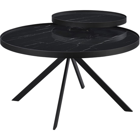  Coaster Furniture Briggs 706268 Round Marble Printed Glass Top Coffee Table - Black IMAGE 4