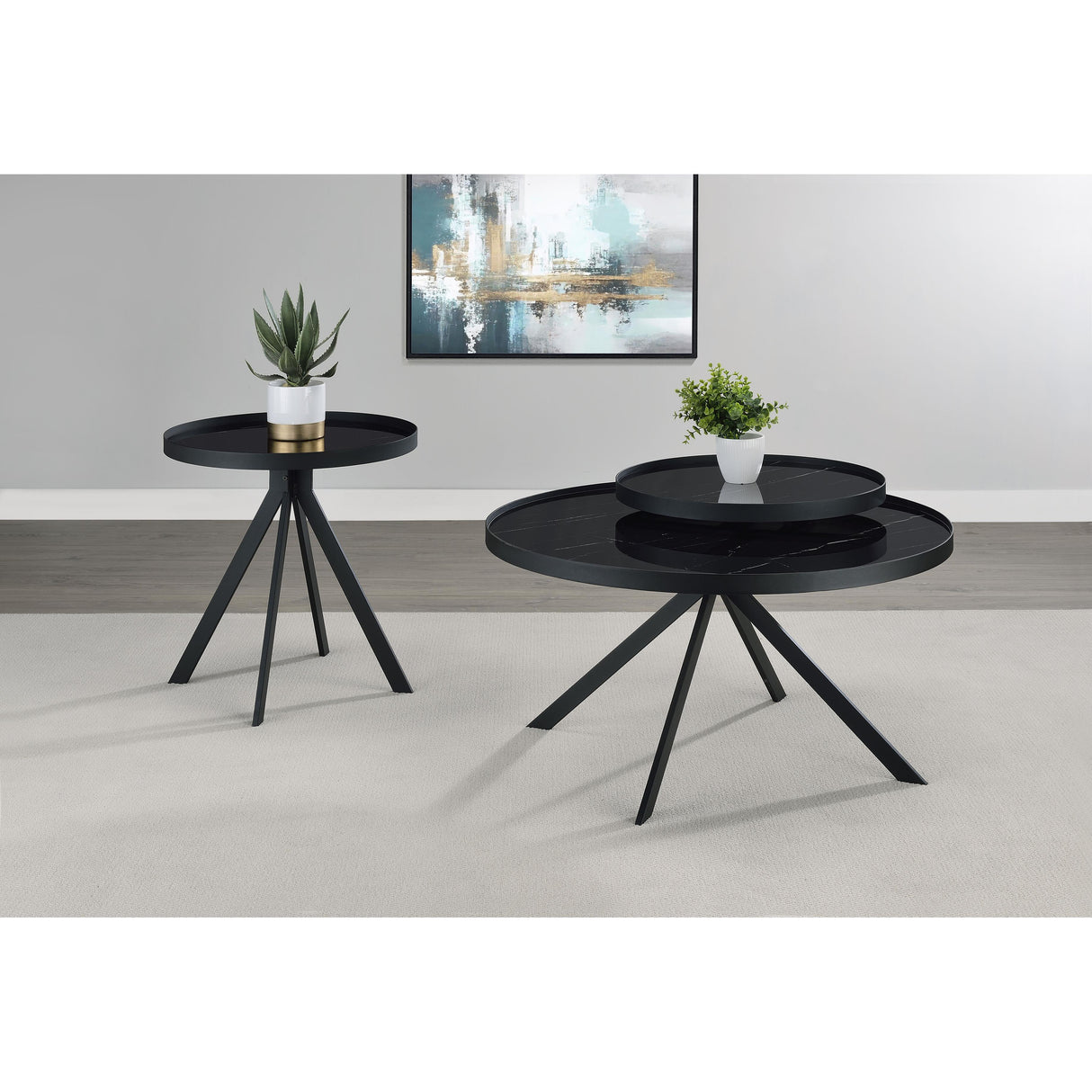  Coaster Furniture Briggs 706268-S2 2-piece Round Coffee and End Table Set - Black IMAGE 5