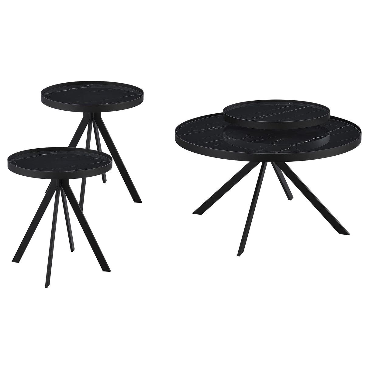  Coaster Furniture Briggs 706268-S3 3-piece Round Coffee and End Table Set - Black IMAGE 1