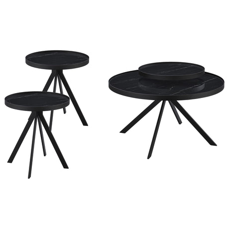 Coaster Furniture Briggs 706268-S3 3-piece Round Coffee and End Table Set - Black IMAGE 1