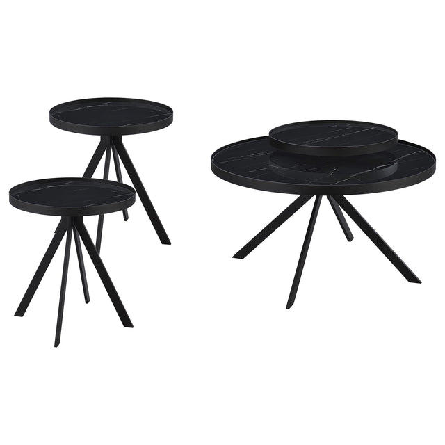  Coaster Furniture Briggs 706268-S3 3-piece Round Coffee and End Table Set - Black IMAGE 1
