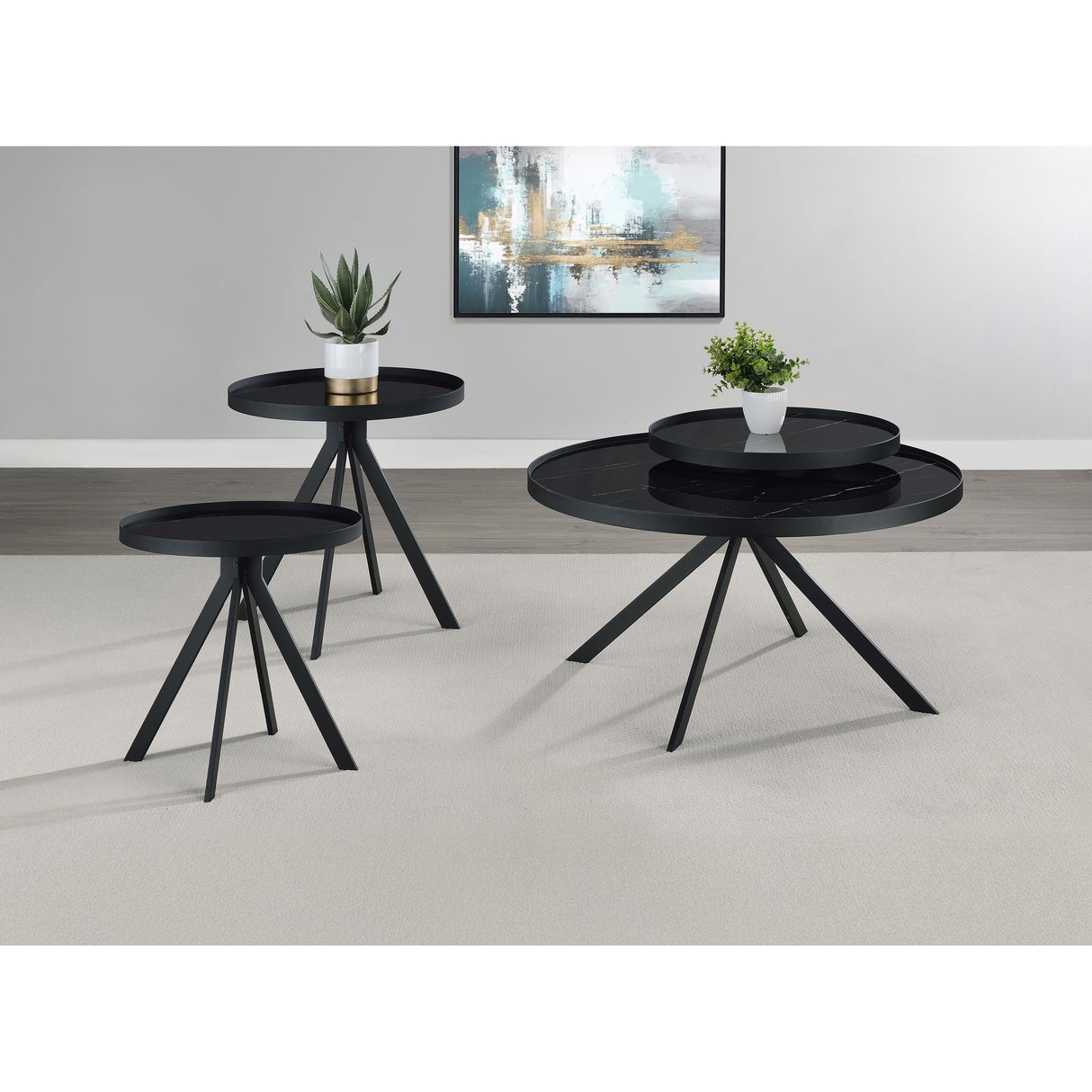  Coaster Furniture Briggs 706268-S3 3-piece Round Coffee and End Table Set - Black IMAGE 2