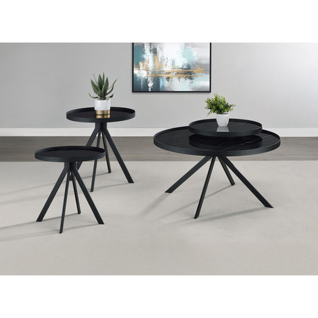 Coaster Furniture Briggs 706268-S3 3-piece Round Coffee and End Table Set - Black IMAGE 2