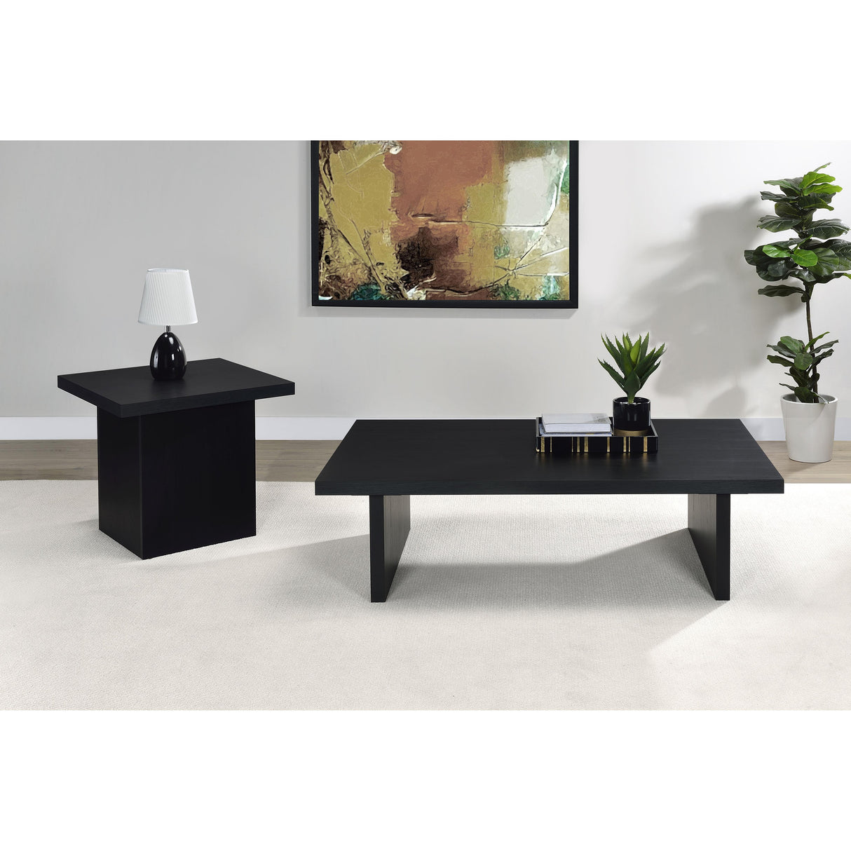  Coaster Furniture Max 706278-S2 2-piece Rectangular Coffee and End Table Set - Black IMAGE 4