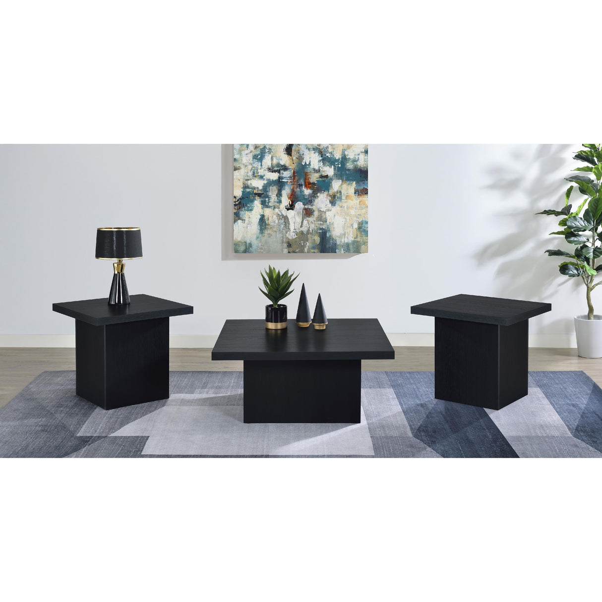  Coaster Furniture Devar 706408-S3 3-piece Square Cocktail Coffee End Table Set - Black IMAGE 2
