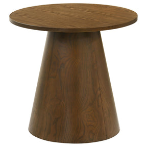  Coaster Furniture Franklin 706437 Round Wood Pedestal End Table - Dark Brown IMAGE 1