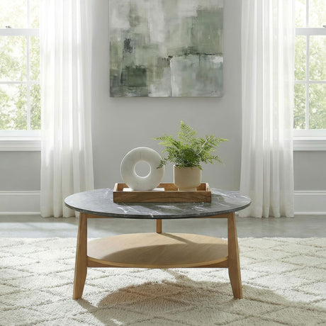  Coaster Furniture Bradley 706448 Round SmartTop Coffee Table - Grey/Natural IMAGE 4