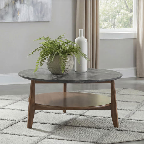  Coaster Furniture Bradley 706458 Round SmartTop Coffee Table - Smokey Grey/Brown IMAGE 4