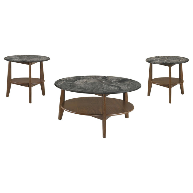  Coaster Furniture Bradley 706458-S3 3-Piece Round SmartTop Coffee Table Set Smokey and Brown - Smokey Grey/Brown IMAGE 1