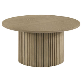  Coaster Furniture Hamlyn 706498 Round Fluted Occasional Coffee Table - Natural Oak IMAGE 1