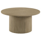  Coaster Furniture Hamlyn 706498-S2 2-piece Round Fluted Coffee and End Table Set - Natural Oak IMAGE 5