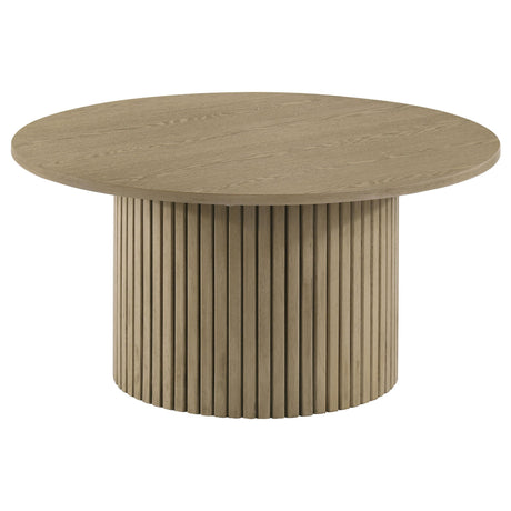  Coaster Furniture Hamlyn 706498-S2 2-piece Round Fluted Coffee and End Table Set - Natural Oak IMAGE 5