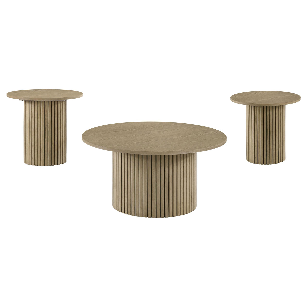  Coaster Furniture Hamlyn 706498-S3 3-piece Round Fluted Coffee and End Table Set - Natural Oak IMAGE 1