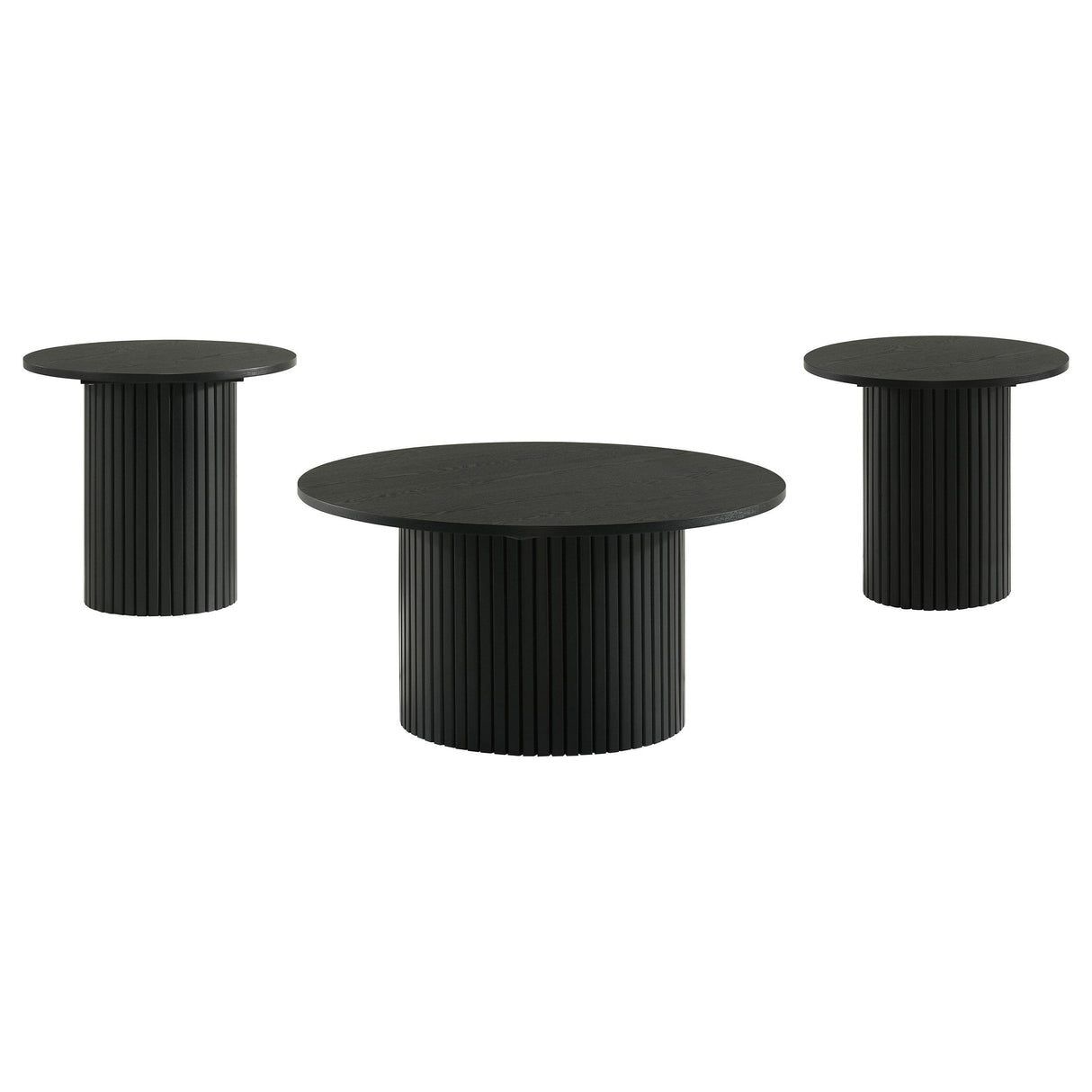  Coaster Furniture Hamlyn 706508-S3 3-piece Round Fluted Coffee and End Table Set - Black IMAGE 1